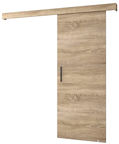 MEBLE KRYSPOL Salwador 1 Schiebetürsystem mit Schienenabdeckung - Wandschiebetüren für Innenräume - Loftartige Einbautüren - Solide Konstruktion - 90 x 204 cm - Sonoma von MEBLE KRYSPOL