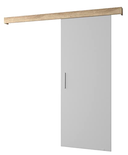 MEBLE KRYSPOL Salwador 1 Schiebetürsystem mit Schienenabdeckung - Wandschiebetüren für Innenräume - Loftartige Einbautüren - Solide Konstruktion - 90 x 204 cm - Weiß von MEBLE KRYSPOL