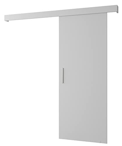 MEBLE KRYSPOL Salwador 1 Schiebetürsystem mit Schienenabdeckung - Wandschiebetüren für Innenräume - Loftartige Einbautüren - Solide Konstruktion - 90 x 204 cm - Weiß von MEBLE KRYSPOL