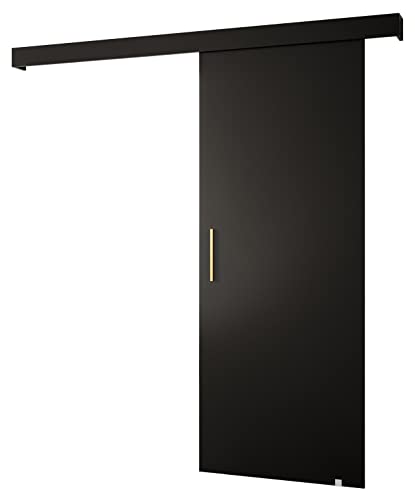 KRYSPOL Schiebetürsystem Salwador 1 Komplett-Set für Schiebetüren, Trennwände Innentüren, Modern Design (schwarz matt/Gitter: schwarz matt/Griff: Gold) von KRYSPOL