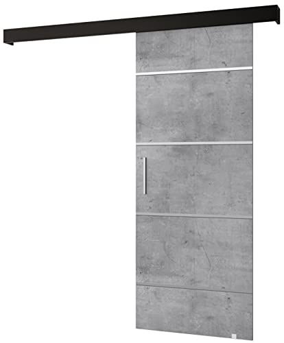 MEBLE KRYSPOL Salwador 4 Schiebetürsystem mit Schienenabdeckung - Zierstreifen - Wandschiebetüren für Innenräume - Loftartige Einbautüren - Solide Konstruktion - 90 x 204 cm - Beton von MEBLE KRYSPOL