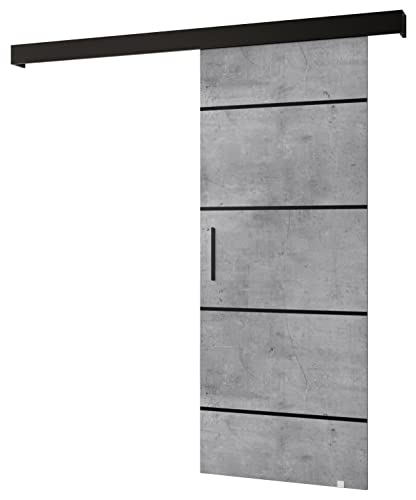 MEBLE KRYSPOL Salwador 4 Schiebetürsystem mit Schienenabdeckung - Zierstreifen - Wandschiebetüren für Innenräume - Loftartige Einbautüren - Solide Konstruktion - 90 x 204 cm - Beton von MEBLE KRYSPOL