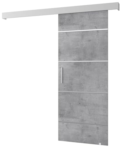 MEBLE KRYSPOL Salwador 4 Schiebetürsystem mit Schienenabdeckung - Zierstreifen - Wandschiebetüren für Innenräume - Loftartige Einbautüren - Solide Konstruktion - 90 x 204 cm - Beton von MEBLE KRYSPOL