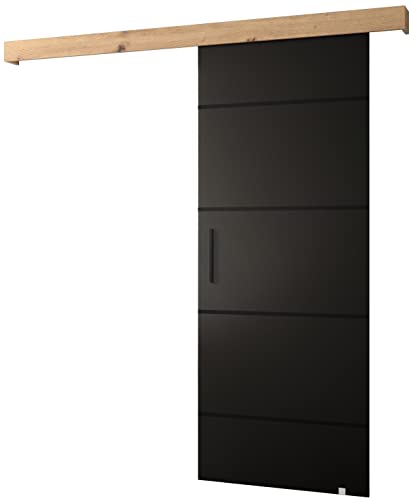 MEBLE KRYSPOL Salwador 4 Schiebetürsystem mit Schienenabdeckung - Zierstreifen - Wandschiebetüren für Innenräume - Loftartige Einbautüren - Solide Konstruktion - 90 x 204 cm - Schwarz von MEBLE KRYSPOL