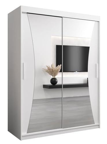 MEBLE KRYSPOL Kleiderschrank mit Spiegel Monaco - Garderobenschrank - Schrank Schlafzimmer - Mehrzweckschrank Zwei Schiebetüren - Regalen - Flur Möbel - Kleiderstange Schrank - Allzweckschrank von MEBLE KRYSPOL