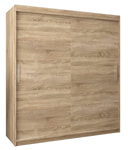 MEBLE KRYSPOL Tokyo 180 Kleiderschrank mit Zwei Schiebetüren für Schlafzimmer – moderner Aufbewahrungsschrank mit Kleiderstange und Regalen – 180x200x62cm - Sonoma von MEBLE KRYSPOL