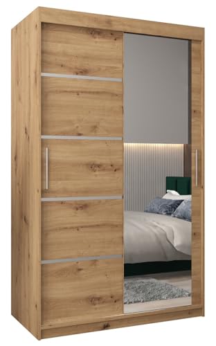 MEBLE KRYSPOL Kleiderschrank mit Spiegel Verona 2 - Garderobenschrank - Schrank Schlafzimmer - Mehrzweckschrank Zwei Schiebetüren - Regalen - Flur Möbel - Kleiderstange Schrank - Allzweckschrank von MEBLE KRYSPOL