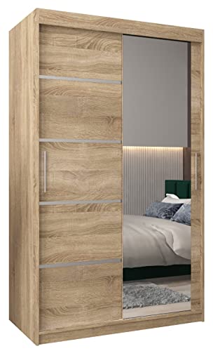 MEBLE KRYSPOL Verona 2 120 Schlafzimmerschrank mit Zwei Schiebetüren, Spiegel, Kleiderstange und Regalen – 120x200x62cm - Sonoma von MEBLE KRYSPOL