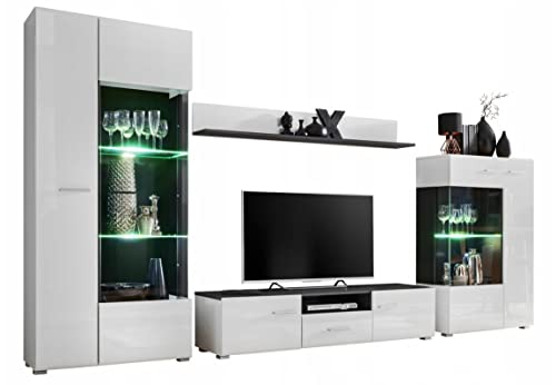 MEBLE KRYSPOL Wohnwand Wohnzimmer Solido – Wohnzimmer Möbel – Wohnwand Modern – Sideboard Wohnzimmer – Wohnzimmer Schrankwand – Wohnzimmer Möbel Modern - Regal Weiß - TV Schrank - Mehrzweckschrank von MEBLE KRYSPOL