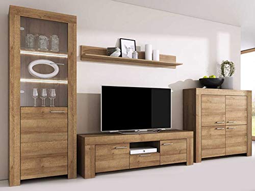 MEBLE KRYSPOL Wohnwand Wohnzimmer Sky – Wohnzimmer Möbel – Wohnwand Modern – Lowboard Wohnzimmer – Wohnzimmer Schrankwand – Wohnzimmer Möbel Modern - Eichenriviera von MEBLE KRYSPOL