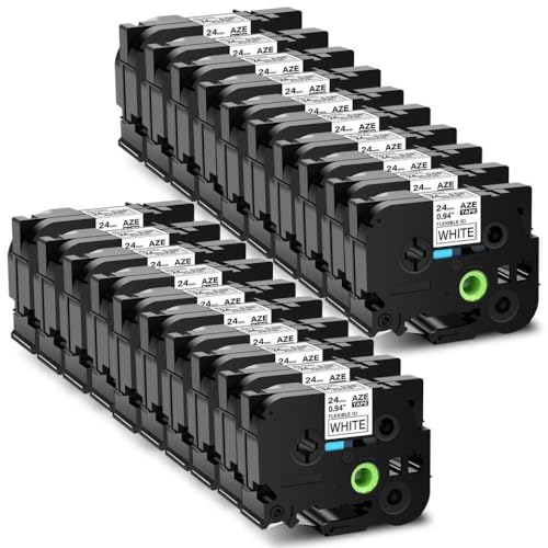KRZkwA 20pcs 24 mm Flexible laminierte Etikettbandkapitalisierung kompatibel mit Etikettendruckern PT-D600 Schwarz auf weißem Etikett Kompatibel mit Tze-FX251 von KRZkwA