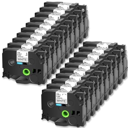 KRZkwA 20pk 24 mm x 8m schwarz auf weißes Etikettband kompatibel mit TZ TE von KRZkwA