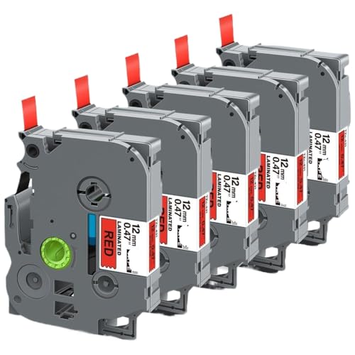 KRZkwA 5pk 12mm Labels 231 kompatibel mit Etikett Maker Machine(Black on Red) von KRZkwA
