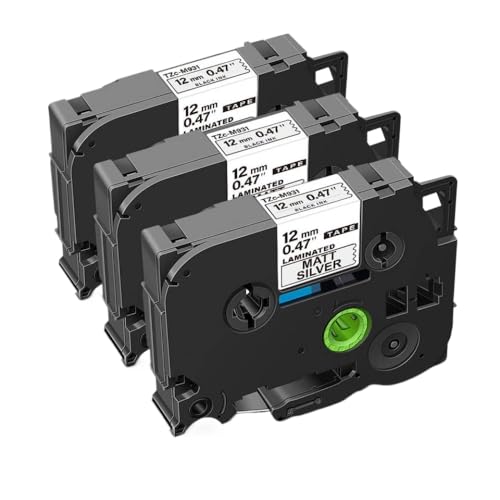 KRZkwA Kompatible 12 mm 335 Bandband Kompatibel mit Etikettdrucker arbeitet mit 231 131 431 631 Models Weiß auf schwarzen 3 -Stkonten(Black On Matt Silver) von KRZkwA