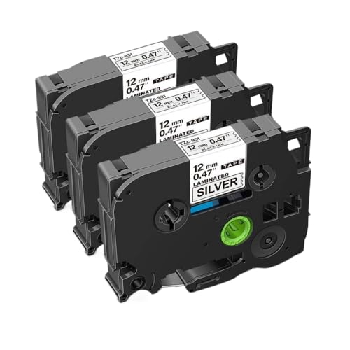 KRZkwA Kompatible 12 mm 335 Bandband Kompatibel mit Etikettdrucker arbeitet mit 231 131 431 631 Models Weiß auf schwarzen 3 -Stkonten(Black on Silver) von KRZkwA