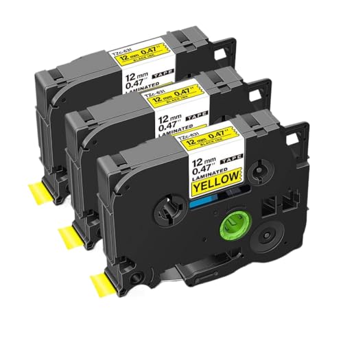 KRZkwA Kompatible 12 mm 335 Bandband Kompatibel mit Etikettdrucker arbeitet mit 231 131 431 631 Models Weiß auf schwarzen 3 -Stkonten(Black on Yellow) von KRZkwA