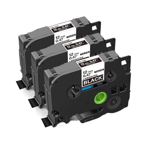 KRZkwA Kompatible 12 mm 335 Bandband Kompatibel mit Etikettdrucker arbeitet mit 231 131 431 631 Models Weiß auf schwarzen 3 -Stkonten(White on Black) von KRZkwA
