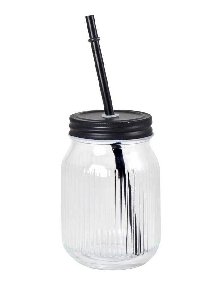 KS-Direkt Gläser-Set Trinkglas + Schraubdeckel + Strohhalm 0,45L Glas Trinkglas Trinkbecher, mit Strohhalm von KS-Direkt