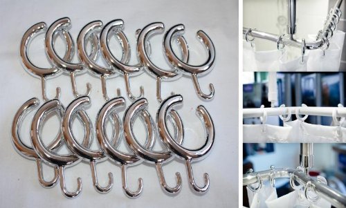 KS Handel 24 14 x DUSCHVORHANGRINGE OFFEN BARRIEREFREI Silber GLÄNZEND MIT Haken FÜR DUSCHVORHANG DUSCHVORHANGSTANGE! Shower Curtain Rings! von KS Handel 24