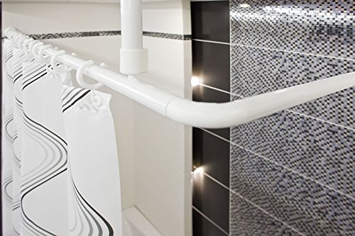 3er ALU WINKELSTANGE BARRIEREFREI WEISS - Problemloses durchschieben des Vorhangs ohne Hindernis - DUSCHVORHANGSTANGE BEHINDERTENGERECHT! CORNER SHOWER ROD WHITE! von KS Handel 24