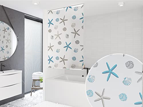 BASIC DUSCHROLLO 100x240 OCEANIC DUSCHVORHANG MODELL OCEANIC WEISS BLAU BRAUN! SHOWER ROLLO CURTAIN! von KS Handel 24