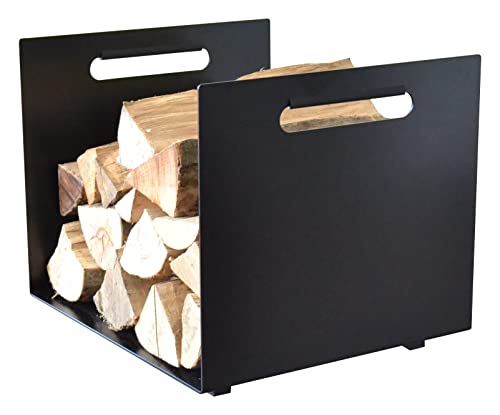 Dekorativer Kaminholzständer Brennholzhalter Kaminholz Ablage Kamin Holzständer für Innen- oder Außenbereich Schwarz (Container:H38cm, B46cm, T49cm, Gewicht 6,45kg) von KS Handel 24