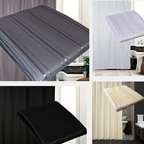 KS Handel 24 EDLER Textil DUSCHVORHANG GESTREIFT DAMAST BEIGE Weiss SCHWARZ GRAU ANTHRAZIT - 4 MAßE - INKL. DUSCHVORHANGRINGE … (Hellgrau gestreift, 180x180 cm) von KS Handel 24