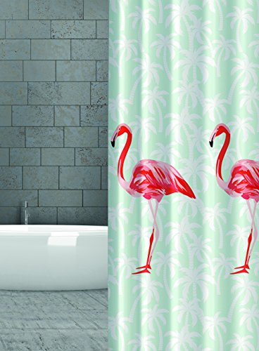 KS Handel 24 Textil DUSCHVORHANG Flamingo ORANGE ROT LACHS Mint Gruen 240x200 cm 240 BREIT X 200 cm HOCH! Shower Curtain INKL. DUSCHRINGE von KS Handel 24