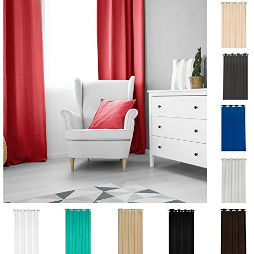 KS Handel 24 THERMOGARDINE Blickdicht VERDUNKELND ÖKO-TEX ÖSENSCHAL SCHWER 140 BIS 250 cm FENSTERVORHANG Blackout -10 Farben- 4 MAßE (Rot, 140x225 cm) von KS Handel 24