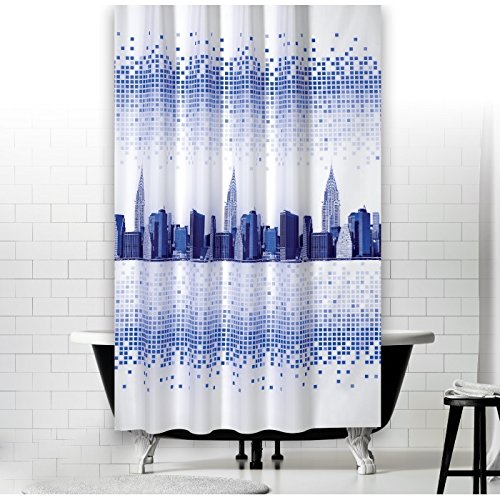 KS Handel 24 Textil DUSCHVORHANG Modell New York 240x180 cm Weiss BLAU DUNKELBLAU INKL. QUALITÄTSRINGE 240 x 180 cm! von Duschvorhang