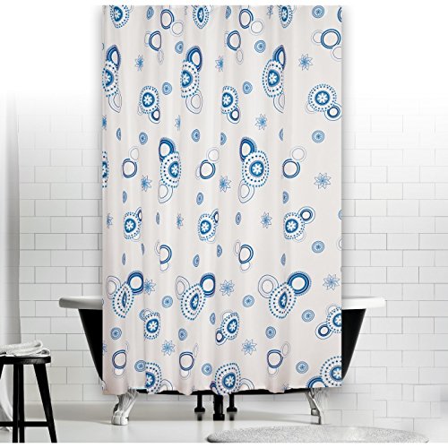 TEXTIL DUSCHVORHANG 120x200 BLAUE KREISE INKL. DUSCHRINGE WEISS BLAU 120 x 200! SHOWER CURTAIN BLUE CIRCLES! von KS Handel 24