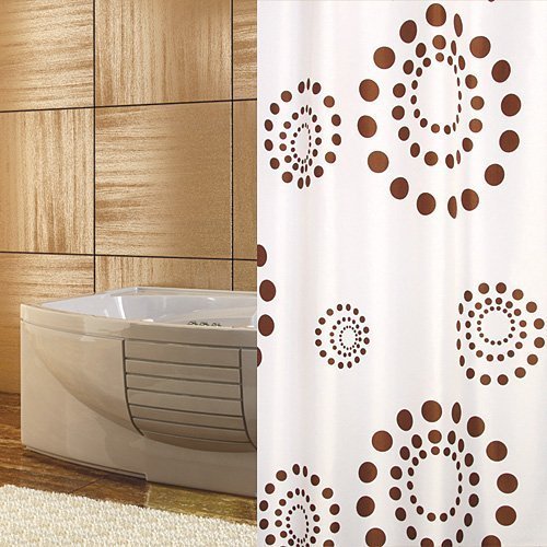 TEXTIL DUSCHVORHANG 120x200 cm WEISS BRAUN KREISE RETRO PUNKTE 120 x 200 INKL. QUALITÄTSRINGE! SHOWER CURTAIN WHITE BROWN CIRCLES! von KS Handel 24