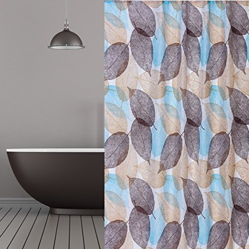 TEXTIL DUSCHVORHANG BLÄTTERMEER BLAU BRAUN BEIGE 240x200 cm INKL. DUSCHVORHANGRINGE! SHOWER CURTAIN BLUE BROWN von KS Handel 24