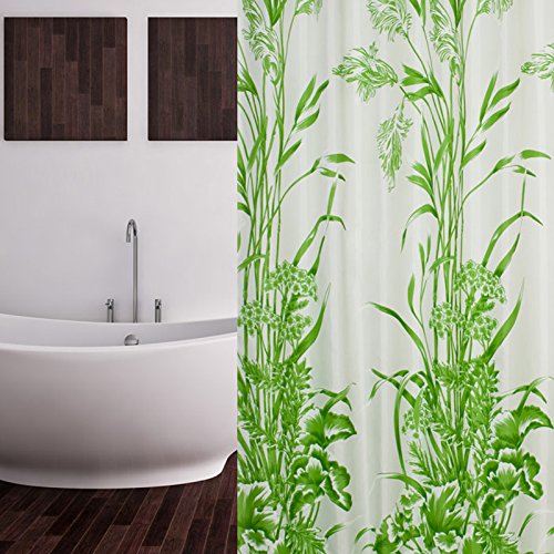 TEXTIL DUSCHVORHANG BLATTMUSTER WEISS GRÜN 120x200 CM INKL. DUSCHRINGE 120 x 200 cm EXTRA SCHMAL! SHOWER CURTAIN GREEN EXTRA SMALL! von KS Handel 24