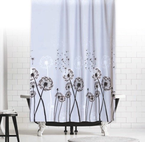 TEXTIL DUSCHVORHANG PUSTEBLUME 120x200 cm GRAU SCHWARZ WEISS GARDINE BLUMEN! SHOWER CURTAIN grey black white von KS Handel 24