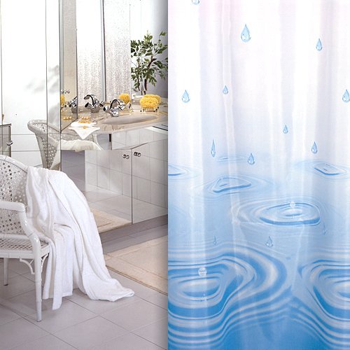 KS Handel 24 Textil DUSCHVORHANG Weiss BLAU Tropfen 180x180 INKL. QUALITÄTSRINGE 180 x 180 cm! Shower Curtain Blue! von KS Handel 24