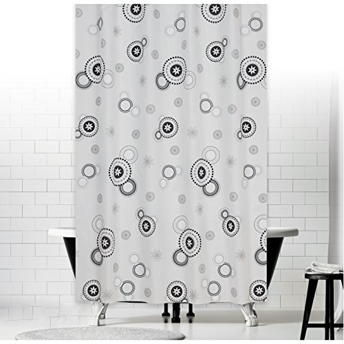 KS Handel 24 Textil DUSCHVORHANG Weiss GRAU SCHWARZ Kreise 240x180 INKL. QUALITÄTSRINGE! Shower Curtain White, Grey, Black! von KS Handel 24