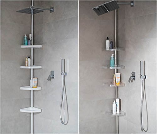 KS Handel BADREGAL TELESKOPREGAL 4 BÖDEN WEISS CHROM ECKREGAL DUSCHABLAGE DUSCHREGAL 2 FARBEN UND 2 LÄNGEN (290, Silber glänzend) von KS Handel