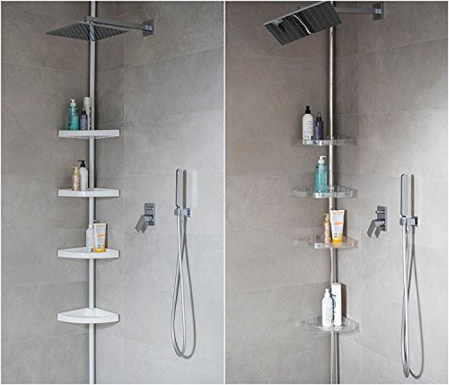 KS TELESKOPREGAL 3 BÖDEN WEISS CHROM ECKREGAL DUSCHABLAGE DUSCHREGAL 2 FARBEN UND 2 LÄNGEN (200, Silber glänzend) von KS Handel