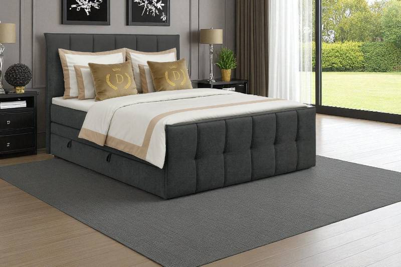 KS Home Concept Boxspringbett mit Bettkasten 120x200 cm, Taschenfederkern Matratze, Anthrazit (Bett + Topper), SUPREME Boxspringbett mit Bettkästen, Topper & Härtegrad H4 von KS Home Concept