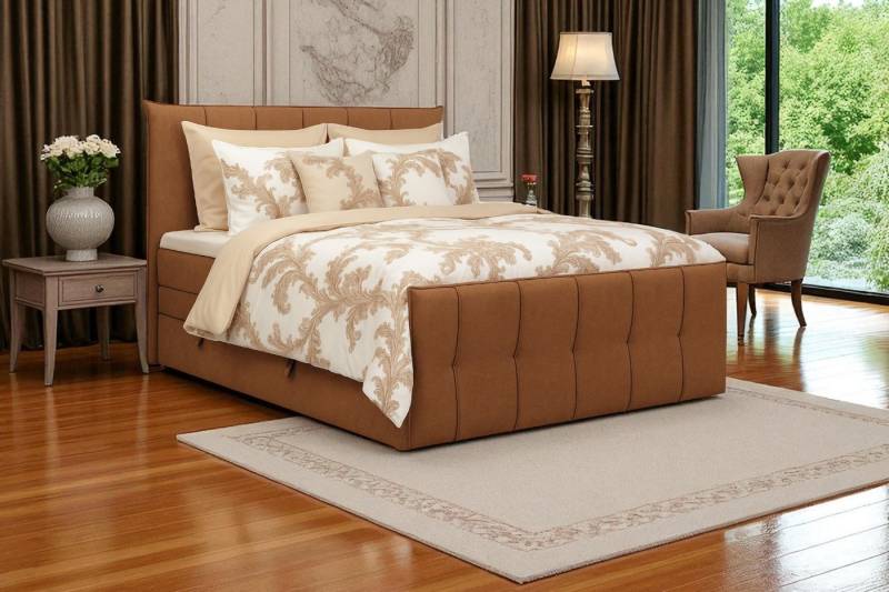 KS Home Concept Boxspringbett mit Bettkasten 120x200 cm, Taschenfederkern Matratze, Rostbraun (Bett + Topper), SUPREME Boxspringbett mit Bettkästen, Topper & Härtegrad H4 von KS Home Concept