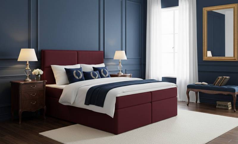 KS Home Concept Boxspringbett mit Bettkasten 160x200 cm, Bonellfederkern Matratze, Bordeaux (Bett + Topper 4cm) von KS Home Concept