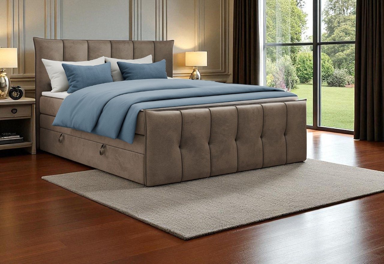 KS Home Concept Boxspringbett mit Bettkasten 160x200 cm, Bonellfederkern Matratze, Braun (Bett + Topper), SUPREME Boxspringbett mit Bettkästen, Topper & Härtegrad H3 von KS Home Concept