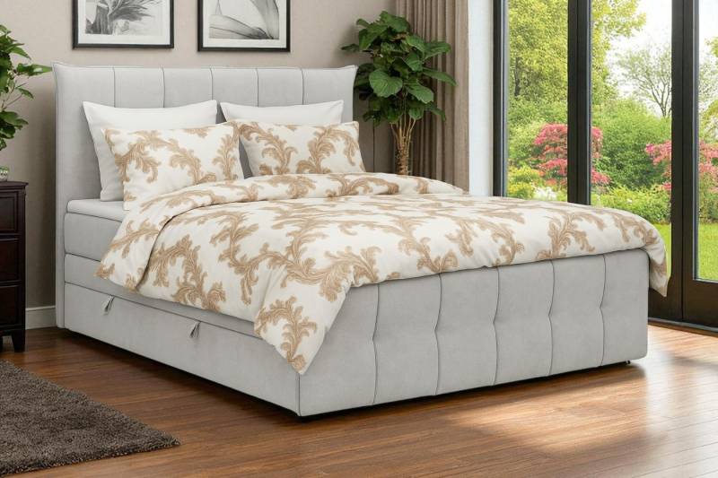 KS Home Concept Boxspringbett mit Bettkasten 160x200 cm, Bonellfederkern Matratze, Hellgrau (Bett + Topper), SUPREME Boxspringbett mit Bettkästen, Topper & Härtegrad H3 von KS Home Concept