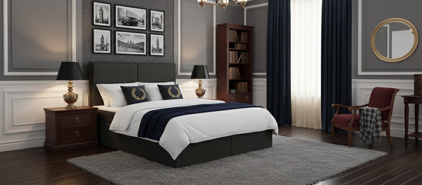 KS Home Concept Boxspringbett mit Bettkasten 160x200 cm, Taschenfederkern Matratze, Anthrazit (Bett + Topper 4cm) von KS Home Concept