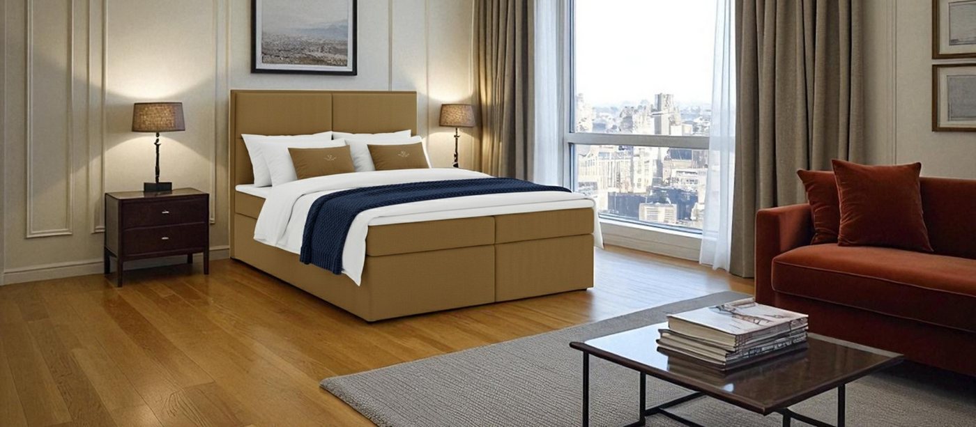 KS Home Concept Boxspringbett mit Bettkasten 180x200 cm, Bonellfederkern Matratze, Honigfarben (Bett + Topper 4cm) von KS Home Concept