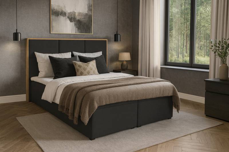 KS Home Concept Boxspringbett mit Bettkasten ELMA 120x200 - Taschenfederkern Matratze - Anthrazit (Bett + Topper), Boxspringbett mit 2 Bettkästen, Topper & Härtegrad H3/H4 von KS Home Concept