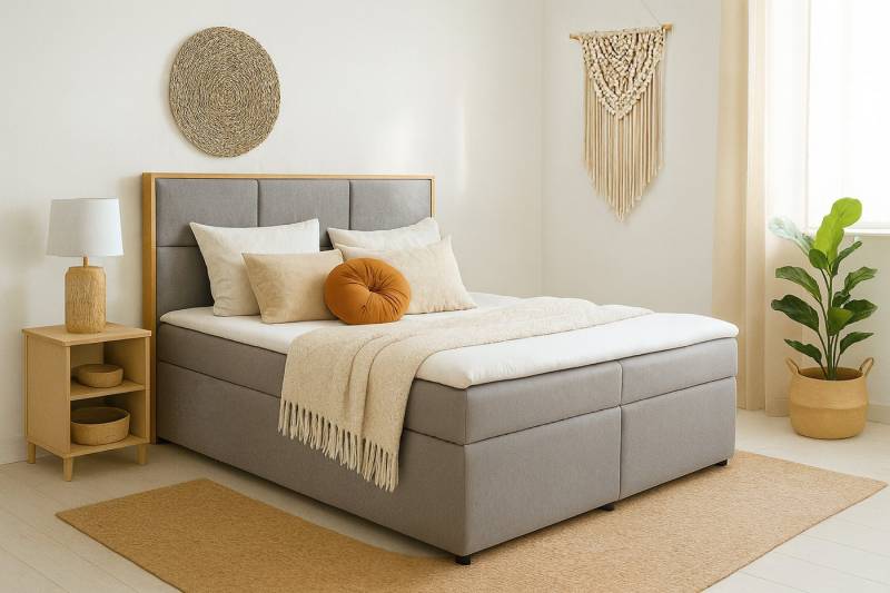 KS Home Concept Boxspringbett mit Bettkasten ELMA 160x200 - Taschenfederkern Matratze - Hellgrau (Bett + Topper), Boxspringbett mit 2 Bettkästen, Topper & Härtegrad H3/H4 von KS Home Concept