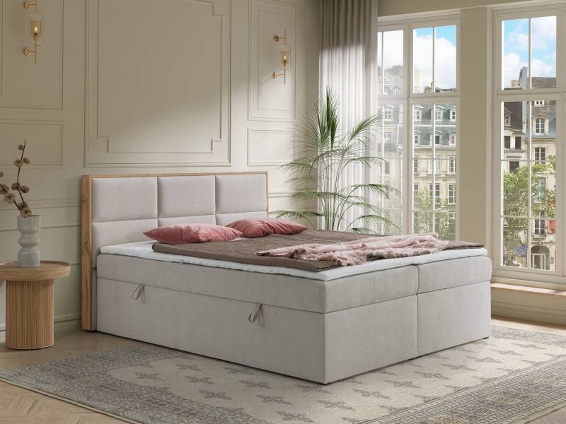KS Home Concept Boxspringbett mit Bettkasten ELMA 180x200 - Bonellfederkern Matratze - Beige (Bett + Topper), Boxspringbett mit 2 Bettkästen, Topper & Härtegrad H3/H4 von KS Home Concept