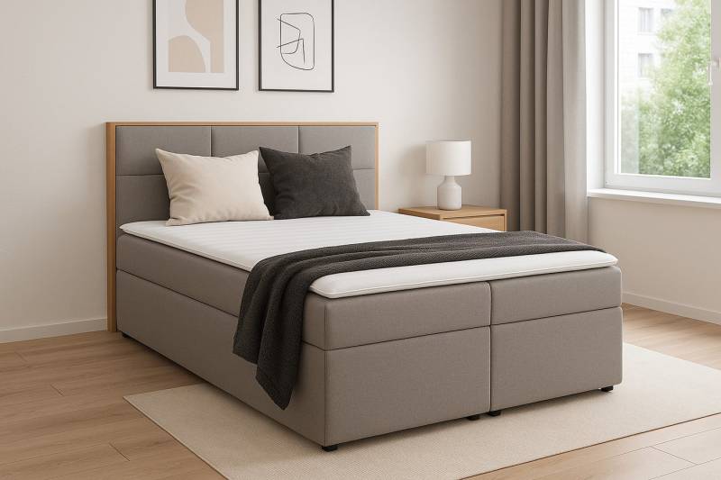 KS Home Concept Boxspringbett mit Bettkasten ELMA 200x200 - Taschenfederkern Matratze - Braun (Bett + Topper), Boxspringbett mit 2 Bettkästen, Topper & Härtegrad H3/H4 von KS Home Concept